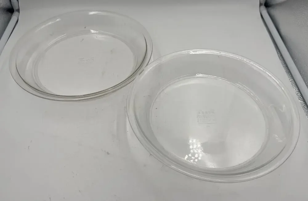 Set of 2 Vintage Pyrex #210 10in/25cm Clear Deep Dish Pie Plates